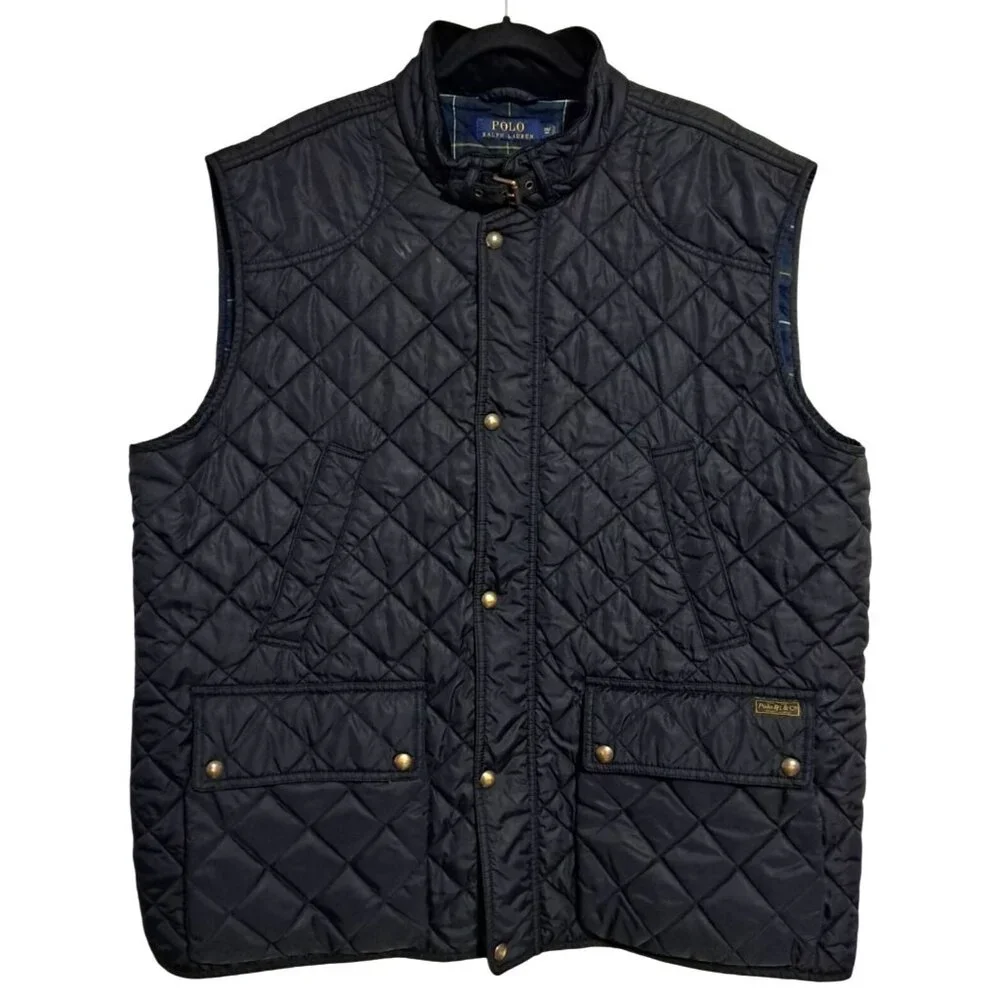 Vintage Polo Ralph Lauren Polo Club Mens Quilted Vest Black 3XLT Gold Hardware P